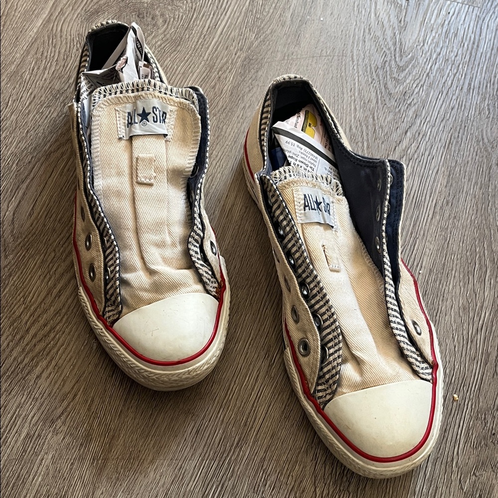Vintage Converse All Star Double Tongue Sneakers - Cream/Red - Men's US 8 - Picture 6 of 6